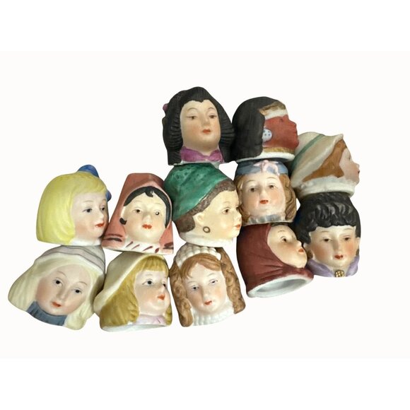Set Of 12 Calhoun dolls of the world Vintage Ceramic Head thimbles - Picture 2 of 5